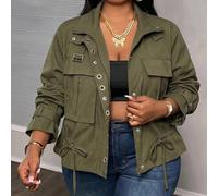 Nouvelle veste utilitaire style début d'automne pour femmes grandes tailles, avec boutons décoratifs et design de poches utilitaires, mélangeant le style de rue décontracté Y2K et les ambiances post-a