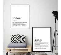 Nouvelle-Zélande Maori Kia Ora Définition Art Prints Noir et Blanc Minimaliste Affiche Whanau Dictionnaire Typographie Toile Peinture 50x70cm-2Pieces Sans Cadre