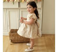 Nouvellement lancé ! Robe à manches courtes pour bébé fille avec motifs de roses et manches à bulles, ainsi qu'une robe bouffante avec un nœud papillon pour les occasions formelles. C'est confortable,