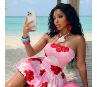 Nouvelles arrivées pour l'été/printemps : Robe mini élégante, romantique et sexy pour fête, anniversaire, vacances, rendez-vous - Grande robe imprimée de fleurs avec design tulipe - A L,M,S,XL,XS,XXL,