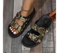 Nouvelles arrivées Sandales décontractées confortables et à la mode pour femmes avec boucle dorée, double brides et talons compensés, tenue de printemps et d'été CN35,CN36,CN37,CN38,CN39,CN40,CN41,CN4