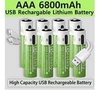 Nouvelles batteries rechargeables au lithium AAA 1,5 V 6800 mAh, batterie Li-ion haute capacité USB AAA, 2000 cycles de charge, avec câble Type-C gratuit 6 pcs AAA Batteries