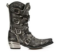Nouvelles Bottes Rock M.7993-S3 En Cuir Pour Homme Vintage Noir Dallas