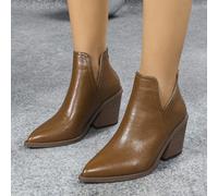 Nouvelles bottines courtes françaises pour femmes 2024, bottines style britannique pour automne/hiver, nouvelles bottines à la cheville à talon épais avec bout pointu et fermeture éclair au dos CN36,C