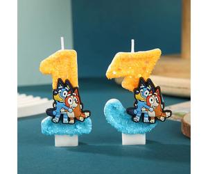 Nouvelles bougies numériques de dessin animé Bluey et Bingo, décoration de gâteau d'anniversaire pour enfants, fournitures de fête, cadeau de nouvel an vert clair