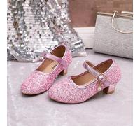 Nouvelles chaussures à talons hauts fins et pailletées pour filles, chaussures de danse pour enfants plus âgés, chaussures de princesse à bout rond avec boucle plate EUR34,EUR35,EUR36,EUR37,EUR27,EUR2