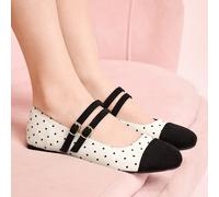 Nouvelles chaussures de danse de ballet jaune rétro à bout rond pour le printemps et l'automne. Chaussures plates de mode douce et délicate pour femmes avec une seule bride. Chaussures plates à pois B
