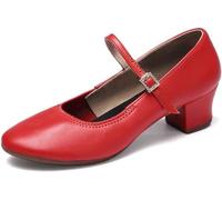 Nouvelles Chaussures de Danse Femmes Semelle Souple Talon 3cm pour Débutants（Rouge 39）