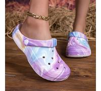 Nouvelles chaussures de jardin pour femmes toutes saisons, pantoufles plates ajustables et amples, claquettes de chambre/voyage/plage, pantoufles à bout fermé EUR35,EUR36,EUR37,EUR38,EUR39,EUR40Tie dy