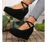 Nouvelles chaussures de mode pour femmes à semelle compensée épaisse en suède avec bride réglable, pour un port casual quotidien CN35,CN36,CN37,CN38,CN39,CN40,CN41,CN42Étoffe