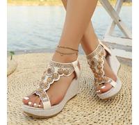 Nouvelles chaussures mode femme grande taille décorées de perles, sandales compensées légères de style bohème colorées pour l'extérieur, sandales élégantes à talon compensé blanc pour dames, à command