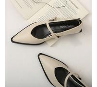 Nouvelles chaussures plates à bout pointu du printemps 2025, chaussures décontractées élégantes et minimalistes, polyvalentes, pour femmes, avec talon bas, talon épais, talon moyen, beige CN35,CN36,CN