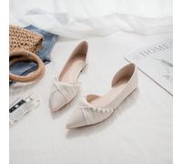 Nouvelles Chaussures plates polyvalentes du printemps 2025 avec bout pointu à ouverture peu profonde, fond souple, côtés ouverts, style élégant de fée, assorties aux robes, avec décoration de perles.