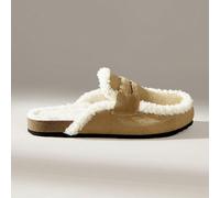 Nouvelles chaussures plates pour femmes, mules, en suède, avec fourrure imitation à l'intérieur pour garder les pieds chauds et confortables. Convient pour sortir, faire les courses, le trajet et le s