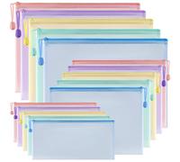 Nouvelles Couleurs des Macarons Pochette Document Zippée A4+A5+A6, 15 Pièces Pochette Rangement Fermeture, PVC Imperméable Transparentes, Zippée Maille pour École, Bureau, Papier, Cosmétiques,Voyage