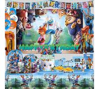 Nouvelles décorations d'anniversaire Zootopia, vaisselle, gobelets, assiettes, serviettes, décorations de fête Lapin Officier et Renard Nick, ballons, porte-clés, cartes badge style2