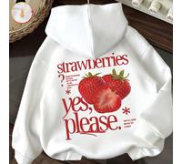 Nouvelles en matière de vêtements pour enfants, vêtements d'hiver pour filles, oui, s'il vous plaît, donnez-moi un sweat-shirt à capuche imprimé à motif de lettres de fraise, style décontracté, coupe 