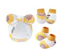 NOUVELLES ENSIGNATION ENSIMITÉ ENSEMBLE COTTON ANTI SCRACK HAT Avec Des Mitaines Et Chaussettes Présentent Un Ensemble De Bébé Gants En Tissu Gants En Tissu Adaptation À La Peau Douce