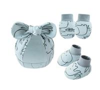 NOUVELLES ENSIGNATION ENSIMITÉ ENSEMBLE COTTON ANTI SCRACK HAT Avec Des Mitaines Et Chaussettes Présentent Un Ensemble De Bébé Gants En Tissu Gants En Tissu Adaptation À La Peau Douce