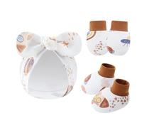NOUVELLES ENSIGNATION ENSIMITÉ ENSEMBLE COTTON ANTI SCRACK HAT Avec Des Mitaines Et Chaussettes Présentent Un Ensemble De Bébé Gants En Tissu Gants En Tissu Adaptation À La Peau Douce