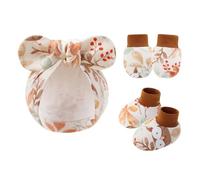 NOUVELLES ENSIGNATION ENSIMITÉ ENSEMBLE COTTON ANTI SCRACK HAT Avec Des Mitaines Et Chaussettes Présentent Un Ensemble De Bébé Gants En Tissu Gants En Tissu Adaptation À La Peau Douce