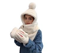 Nouvelles Femmes Élégantes Oreilles De Lapin Dessin Animé Casquette en Polyester d'hiver Épaissie avec des Gants 'écharpe Chapeau Une Pièce pour Les Filles Ensemble 'écharpe Chapeau