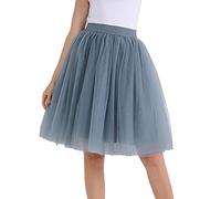 Nouvelles Femmes Jupes Longueur Genou Longue Adulte Tutu Couches Courte Bal fête Jupe mi Longue Dark Gray M