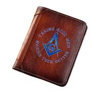 NOUVELLES HOMMES VÉLICULES VÉLICATIONS CUIR, franc-maçons Symbole Haut-capacité Trifold Slim Vintage court portefeuille, support de carte maçonnique Purse à bourse de luxe Male Gift Wallet, Ag Symbole
