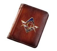 NOUVELLES HOMMES VOLUSEURS VOLIQUES CUIR, franc-maçons Symbole Haut-capacité Trifold Slim Vintage court portefeuille, support de carte maçonnique Purs à main de luxe Male Gift Wallet, AG Symbole 14