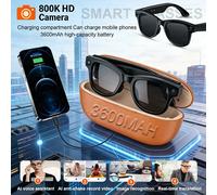 Nouvelles Lunettes Intelligentes 2026 avec Batterie Grande Capacité 3600 mAh, Caméra HD 8MP, Enregistrement Vidéo, Reconnaissance Photo IA, Traduction Vocale, Lunettes de Soleil pour Hommes Black Sung