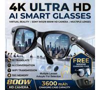 Nouvelles Lunettes Intelligentes 2026 avec Mémoire 32 Go, Caméra 4K 800W, Photos & Vidéos, Batterie Externe 3600 mAh, Traduction IA 120+ Langues pour Hommes et Femmes Black Sunglasses A