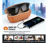 Nouvelles Lunettes Intelligentes IA 2026 avec Caméra 4K 800W, ChatGPT, Photos & Vidéos, Étui de Charge 3600mAh, Power Bank, Traduction 32 Go et Musique White A