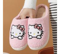 Nouvelles pantoufles d'hiver pour femmes avec nœud Hello chat, motif de patte de chat brodé sur le côté, bout rond, enfiler. Pantoufles mignonnes et élégantes sur le thème du chat, pour l'intérieur. D