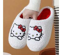 Nouvelles pantoufles d'hiver pour femmes avec nœud Hello chat, motif de patte de chat brodé sur le côté, bout rond, enfiler. Pantoufles mignonnes et élégantes sur le thème du chat, pantoufles d'intéri