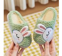 Nouvelles pantoufles d'intérieur d'hiver chaudes pour enfants filles - Chaussures en peluche à motif mignon de lapin de dessin animé, confortables et à semelle plate, fermées et chaudes pour l'hiver E