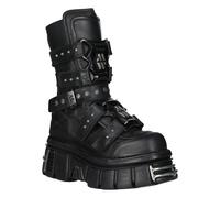 Nouvelles Rock Bottes M-MET422-S1 Unisexe Cuir Noir Métallisé Plateforme