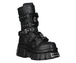 Nouvelles Rock Bottes M-MET422-S1 Unisexe Cuir Noir Métallisé Plateforme