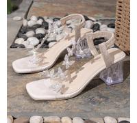 Nouvelles sandales à nœud, talon intermédiaire épais et talon cristal transparent. Chaussures de danse à talons hauts, conviennent aux adolescents, style scolaire, chaussures de danse à talons hauts E
