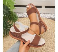 Nouvelles sandales d'été à talon compensé épais, sandales compensées minimalistes à la mode avec bride marron, bride ajustable à boucle, ouverture sur les orteils, confortables pour le quotidien, les 