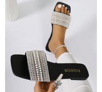 Nouvelles sandales plates d'été pour femmes avec décoration de perles et de strass. Ouverture des orteils. Couleur unie, bride décontractée et à la mode. Mules CN36,CN37,CN38,CN39,CN40,CN41,CN42,CN43P