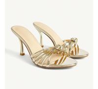 Nouvelles talons hauts dorés noués pour femmes, sandales d'été à talon fin et à bout ouvert, chaussures de robe de soirée sexy, chaussures de mariage, chaussures de printemps, chaussures de mariée EUR