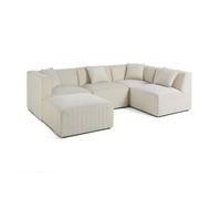 Nova - canapé modulable d'angle droit - 5 places - avec pouf d'appoint - en velours - Beige Beige