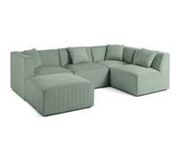 Nova - canapé modulable d'angle droit - 5 places - avec pouf d'appoint - en velours - Bleu