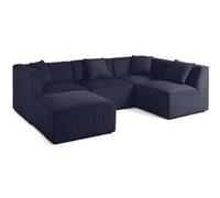 Nova - canapé modulable d'angle droit - 5 places - avec pouf d'appoint - en velours - Bleu marine Bleu marine G
