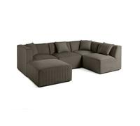 Nova - canapé modulable d'angle droit - 5 places - avec pouf d'appoint - en velours - Gris