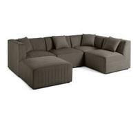 Nova - canapé modulable d'angle droit - 5 places - avec pouf d'appoint - en velours - Gris