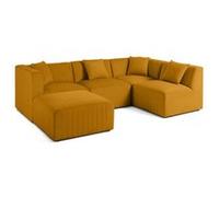Nova - canapé modulable d'angle droit - 5 places - avec pouf d'appoint - en velours - Jaune Jaune G