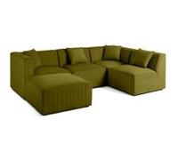 Nova - canapé modulable d'angle droit - 5 places - avec pouf d'appoint - en velours - Vert Olive