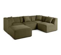 Nova - canapé modulable d'angle droit - 5 places - avec pouf d'appoint - en velours - Vert