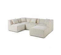 Nova - canapé modulable d'angle gauche - 4 places - avec pouf d'appoint - en velours - Beige